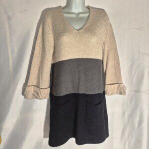 STYLE & CO Sweater dress, black-gray-cream broad stripes in size Medium